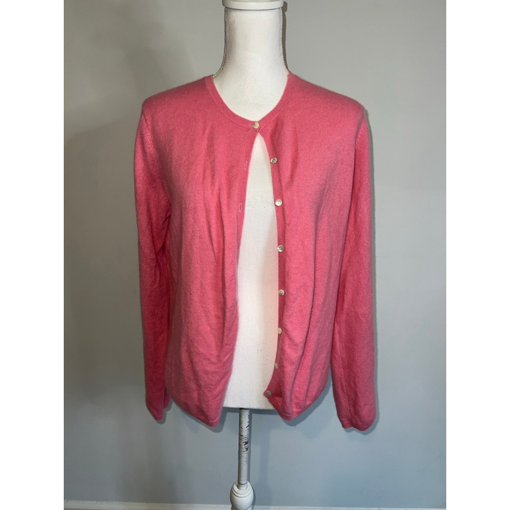 100% Cashmere Folio New York Pink Cardigan Sweater L